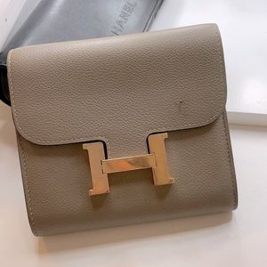 HERMES Epsom Constance Short Wallet color:Etoupe & rose gold (Used)
